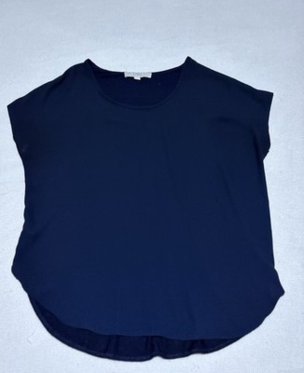LOFT Navy Blue Mixed Media Cap Sleeve Blouse Women's Small Hi-Low Hem